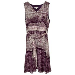 Coldwater Creek Chiffon Belted Fit/Flare Dress - Purple/Gray - 16